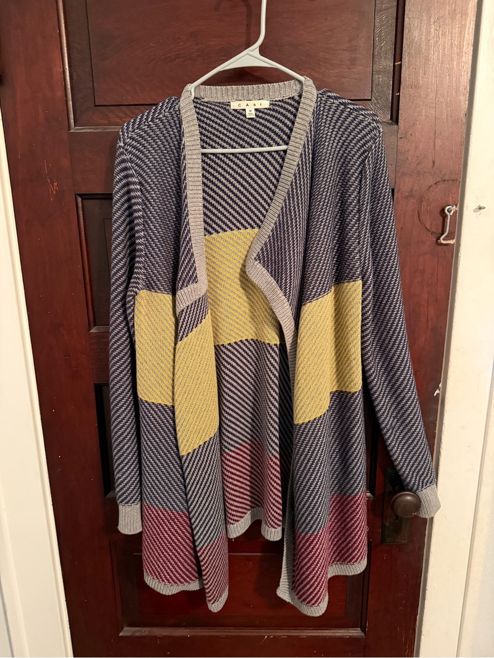 CAbi Navy, Yellow &‎ Red Open-Front Colorblock Cardigan